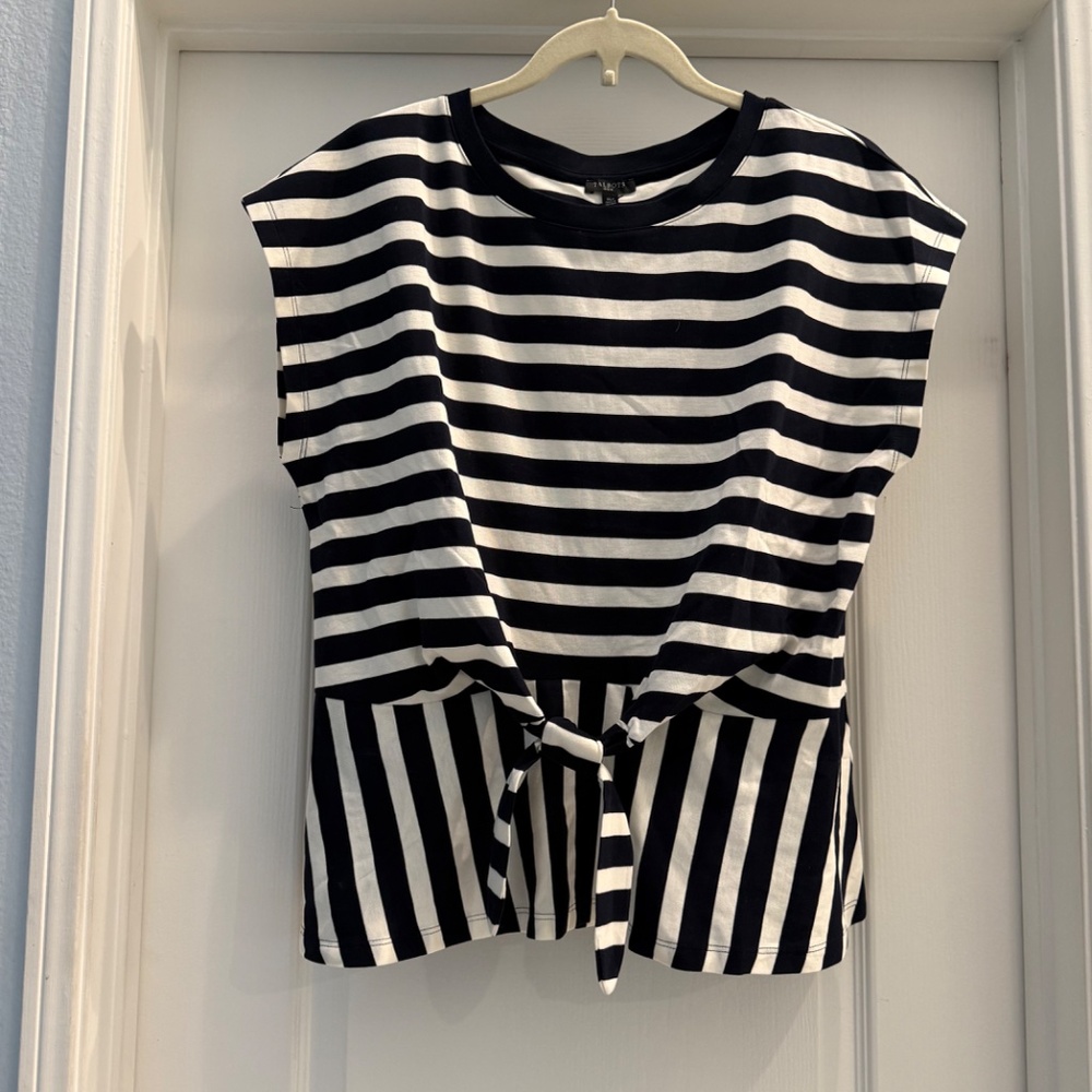 NWT Talbots Tie Front Crewneck Tee - Camden Petite XL Indigo/Ivory Stripe